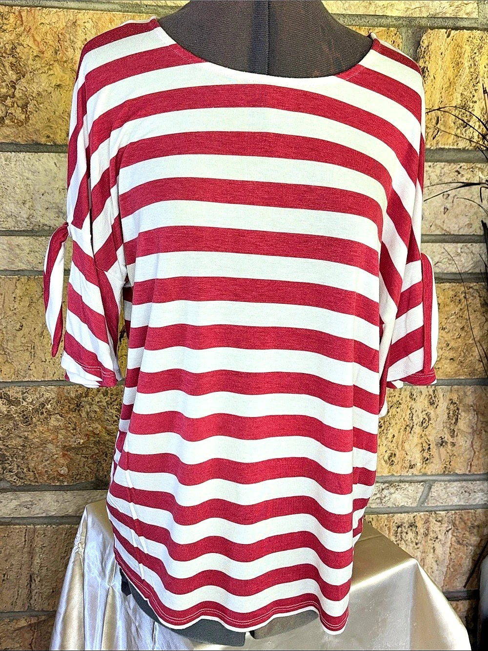 a.n.a. Striped Side-Tie Tunic in Red & White